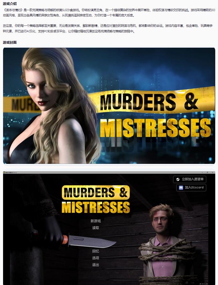 【欧美SLG/AI汉化/沙盒】谋杀与情妇Murders & Mistresses 0.15.1.2 AI汉化版【PC+安卓/5.28G/更新】