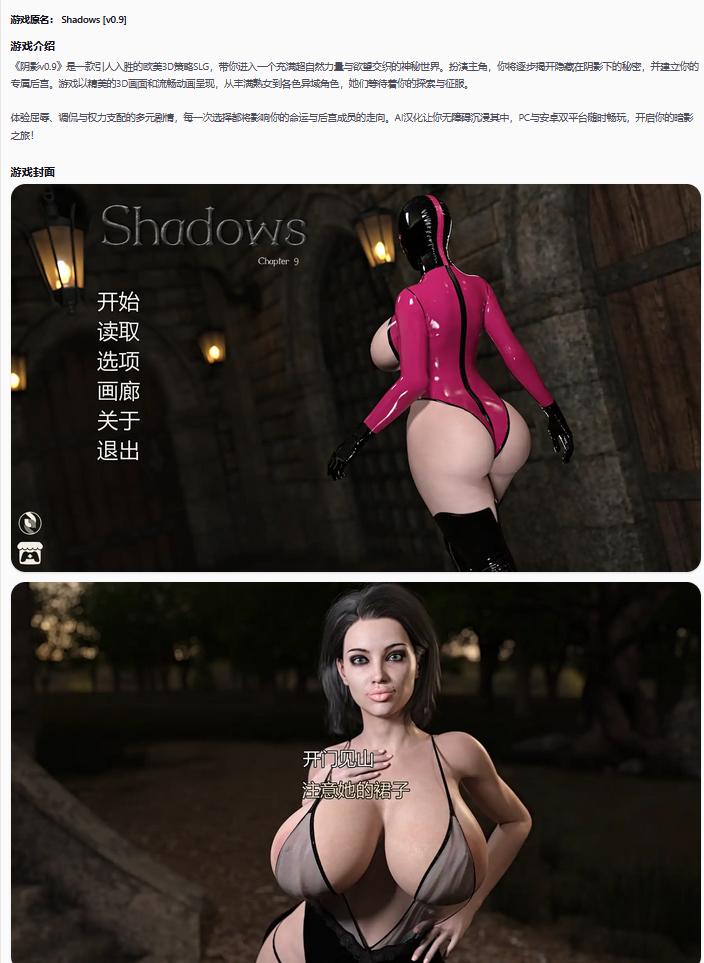 【欧美SLG/AI汉化/后宫】阴影v0.9 AI汉化版【PC+安卓/2.93G/更新】