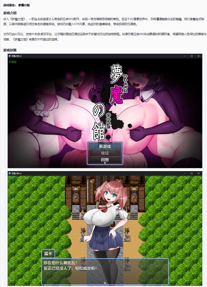 【日系RPG/AI汉化/魅魔】梦魔之馆1.0 AI汉化版【PC+安卓/0.7G/新作】通过网盘分享的文件：